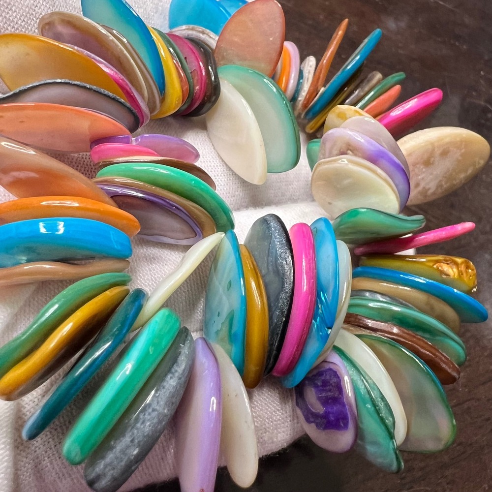 Colorful Shell Bracelet - Stretchy‎ Band - Funky Boho Chic Jewelry Bohemian - Picture 5 of 6